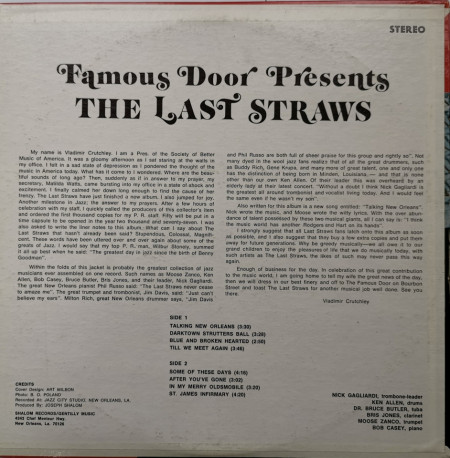 The Last Straws ‎– албум Famous Door Presents - Dixieland Jazz - Img 2