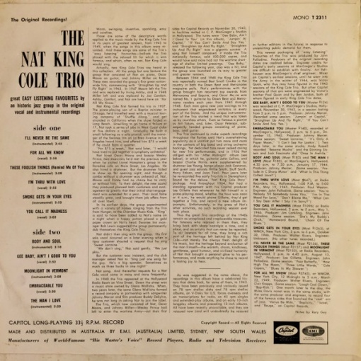 The Nat King Cole Trio – албум Original Vocal And Instrumental Recordings Of The Easy Listenin' Favorites - Img 2