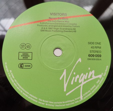 Visitors – сингъл Never So Blue (12-Inch Dance-Mix) - Img 3