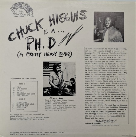 Chuck Higgins ‎– албум Chuck Higgins Is A... Ph. D (Pretty Heavy Dude) - Img 2
