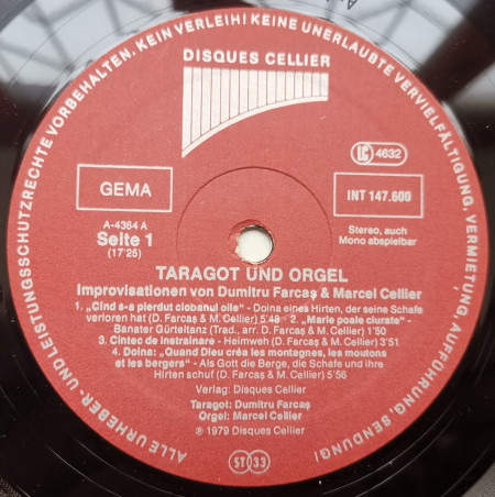 Dumitru Fărcaș Et Marcel Cellier – албум Taragot Et Orgue - Les Plus Belles Mélodies Roumaines Improvisées - Img 3