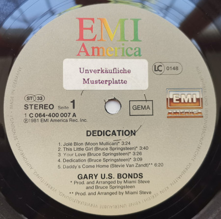 Gary U.S. Bonds – албум Dedication - Img 3