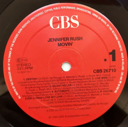 Jennifer Rush – албум Movin' - Img 3