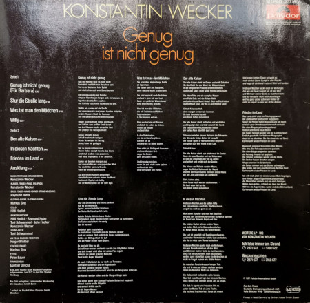 Konstantin Wecker – албум Genug Ist Nicht Genug - Img 2