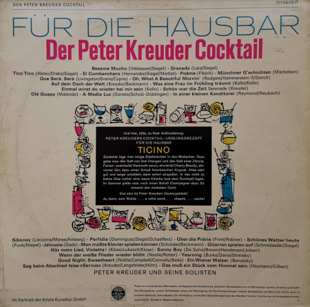 Peter Kreuder Und Seine Solisten – албум Der Peter Kreuder Cocktail - Für Die Hausbar - Img 2