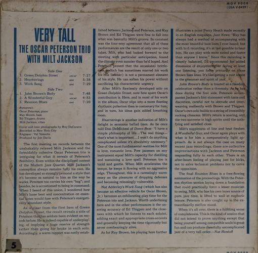 The Oscar Peterson Trio With Milt Jackson – албум Very Tall - Img 2