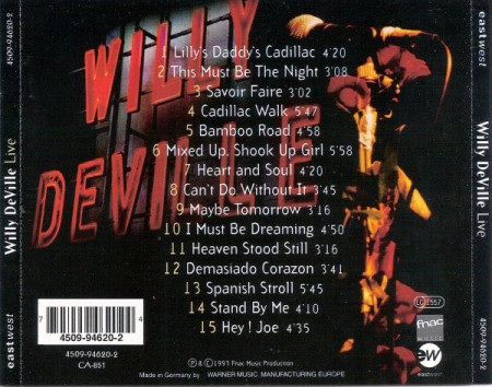 Willy DeVille ‎– албум (Live) Greatest Hits ´76-´93 (CD) - Img 2