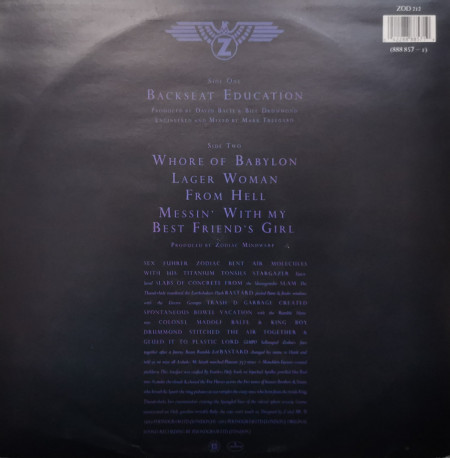 Zodiac Mindwarp &amp; The Love Reaction – сингъл Backseat Education - Img 2