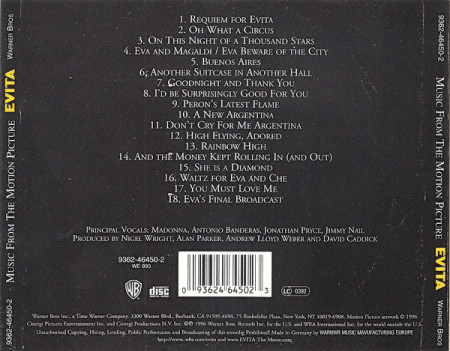 Andrew Lloyd Webber And Tim Rice ‎– албум Evita (Music From The Motion Picture) (CD) - Img 3