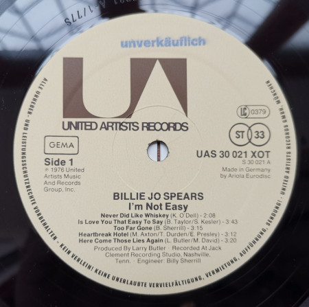 Billie Jo Spears ‎– албум I'm Not Easy - Img 3