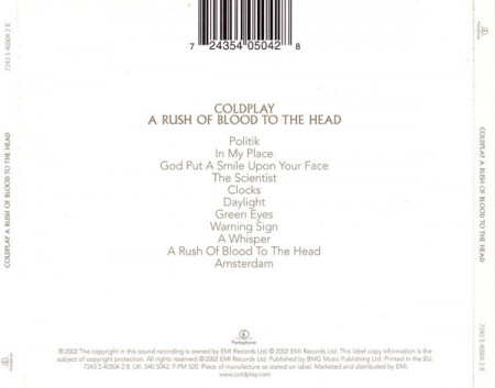 Coldplay ‎– албум A Rush Of Blood To The Head (CD) - Img 2