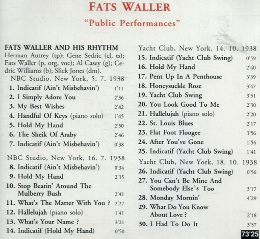 Fats Waller and His Rhythm – албум Public Performances (CD) - Img 2