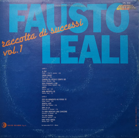 Fausto Leali – албум Raccolta Di Successi Vol.1 - Img 2