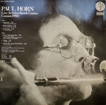 Paul Horn ‎– албум Live At Palm Beach Casino Cannes 1980 - Img 3