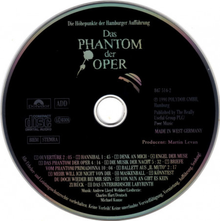 Andrew Lloyd Webber ‎– албум Das Phantom Der Oper (Die Höhepunkte Der Hamburger Aufführung) (CD) - Img 3