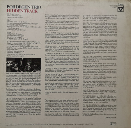 Bob Degen Trio – албум Hidden Track - Img 2