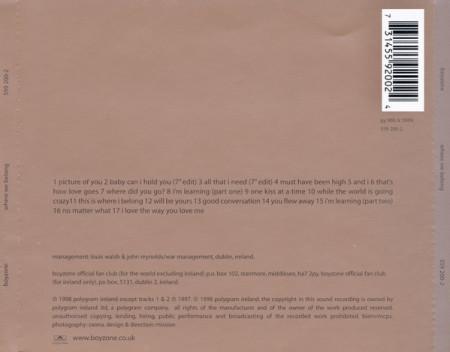 Boyzone ‎– албум Where We Belong (CD) - Img 2