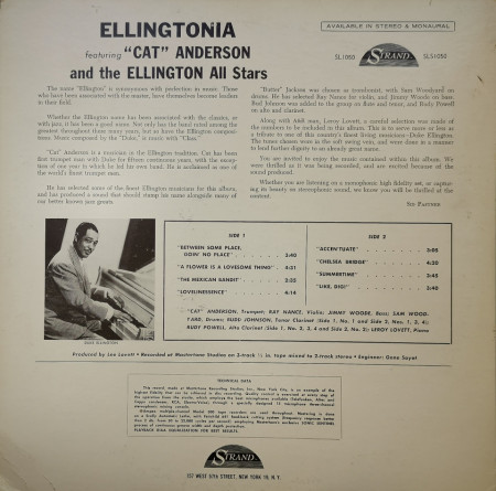 Cat Anderson And The Ellington All Stars ‎– албум Ellingtonia - Img 2