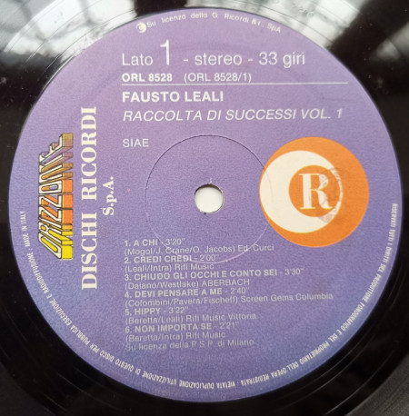Fausto Leali – албум Raccolta Di Successi Vol.1 - Img 3