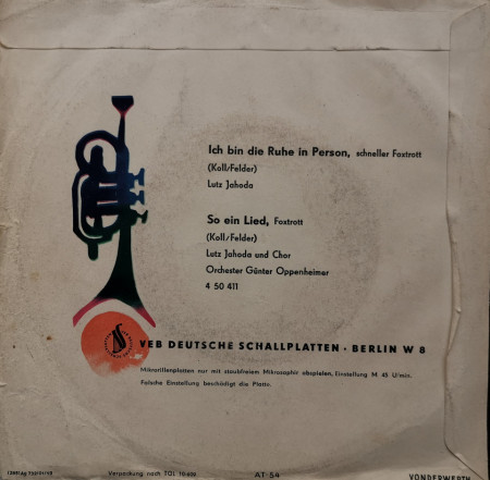 Lutz Jahoda – сингъл Ich Bin Die Ruhe In Person / So Ein Lied - Img 2