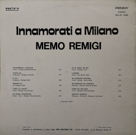 Memo Remigi – албум Innamorati A Milano - Img 2
