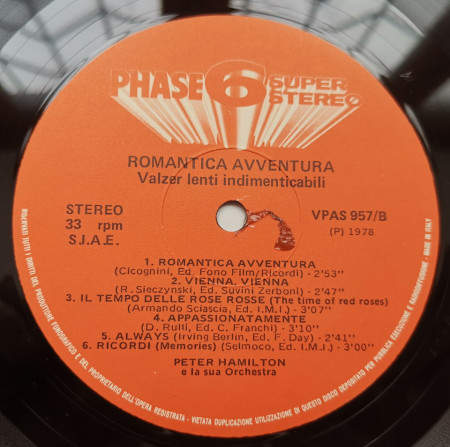 Peter Hamilton E La Sua Orchestra – албум Romantica Avventura - Valzer Lenti Indimenticabili - Img 2