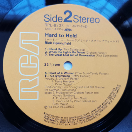 Rick Springfield ‎– албум Hard To Hold - Soundtrack Recording - Img 2