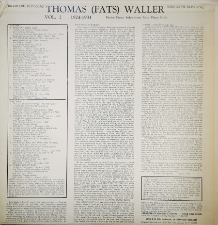 Thomas &quot;Fats Waller – албум 1924-1931 Parlor Piano Solos From Rare Piano Rolls Vol. 2 - Img 2