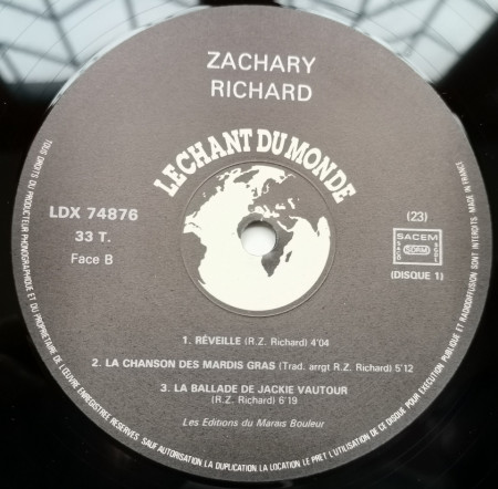 Zachary Richard – албум Zachary Richard - Img 3