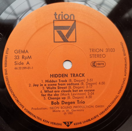Bob Degen Trio – албум Hidden Track - Img 3