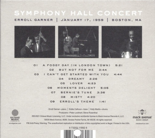 Erroll Garner – албум Symphony Hall Concert (CD) - Img 2