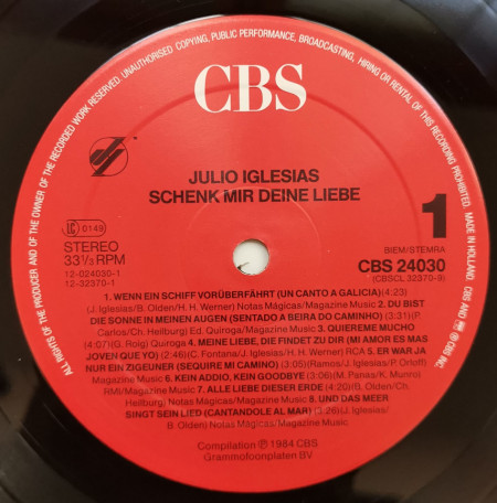 Julio Iglesias – албум Schenk Mir Deine Liebe - Img 2