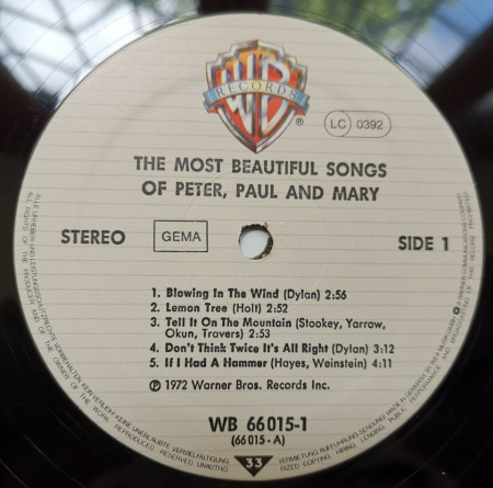 Peter, Paul and Mary – албум The Most Beautiful Songs Of Peter, Paul and Mary - Img 3
