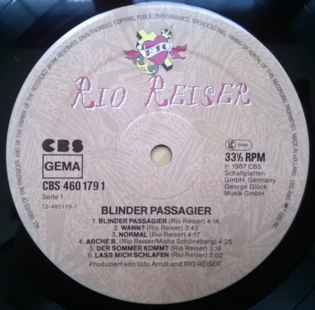 Rio Reiser – албум Blinder Passagier - Img 2
