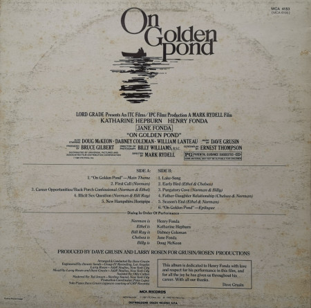 Dave Grusin – албум Music And Original Dialog From The Motion Picture Soundtrack &quot;On Golden Pond / Sul Lago Dorato&quot; - Img 2