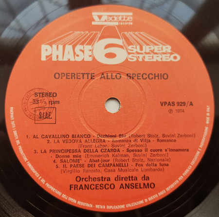 Francesco Anselmo Orchestra ‎– албум Operette Allo Specchio - Img 3