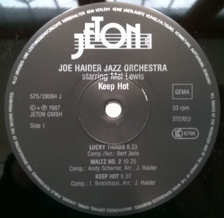 Joe Haider Jazz Orchestra starring Mel Lewis ‎– албум Keep Hot - Img 2
