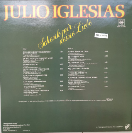 Julio Iglesias – албум Schenk Mir Deine Liebe - Img 3