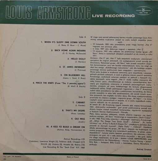 Louis Armstrong – албум Live Recording - Img 3