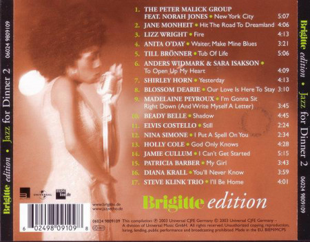 Various ‎– албум Jazz For Dinner 2 - Den Abend Mit Musik Genießen (Brigitte Edition) (CD) - Img 2