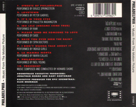 Various ‎– албум Philadelphia (Music From The Motion Picture) (CD) - Img 2