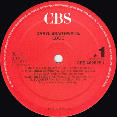 Daryl Braithwaite – албум Edge - Img 3