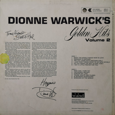 Dionne Warwick – албум Dionne Warwick&#039;s Golden Hits Volume 2 - Img 2