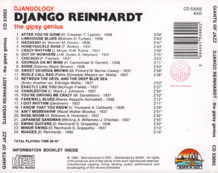 Django Reinhardt ‎– албум Djangology - The Gypsy Genius (CD) - Img 2