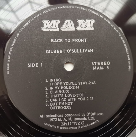 Gilbert O'Sullivan – албум Back To Front - Img 3