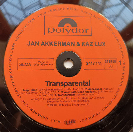 Jan Akkerman &amp; Kaz Lux – албум Transparental - Img 2