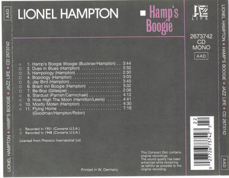 Lionel Hampton ‎– албум Hamp's Boogie (CD) - Img 3