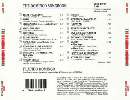 Placido Domingo ‎– албум The Domingo Songbook (CD) - Img 2