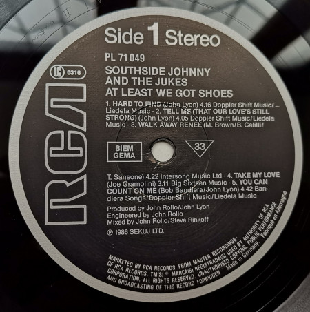 Southside Johnny And The Jukes – албум At Least We Got Shoes - Img 3