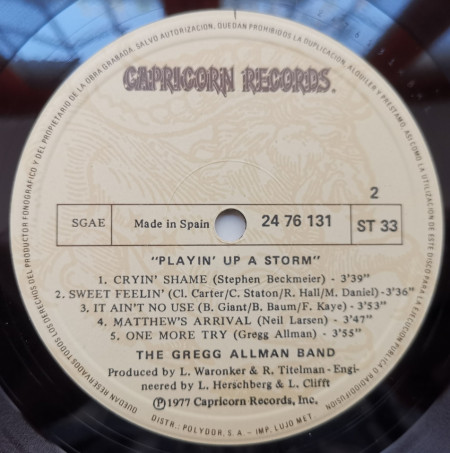 The Gregg Allman Band – албум Playin&#039; Up A Storm - Img 3